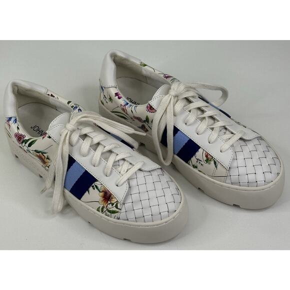 JOHNNY WAS Downtown Fiska Sneaker Leather Stripes Floral Women's Size 7.5M $268 - Picture 1 of 10